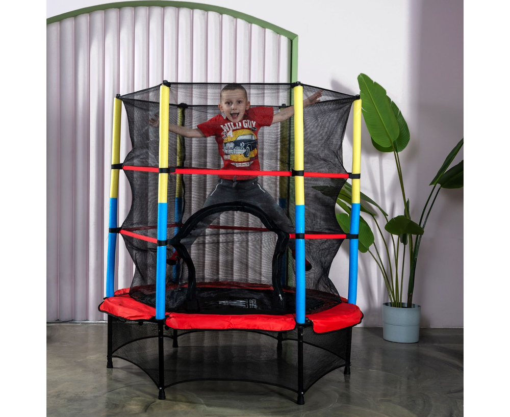 Батут DFC JUMP KIDS 55" красный с желто-синими стойками