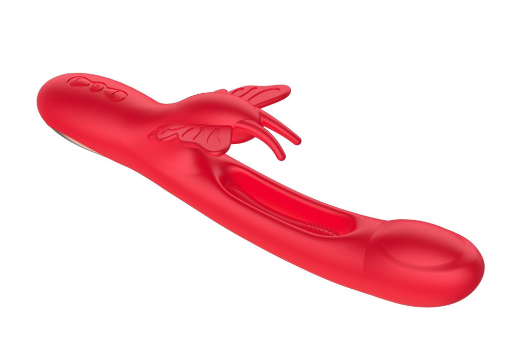 Красный вибратор-кролик с функцией фингеринга