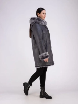 Дубленка зимняя с капюшоном натуральная оверсайз