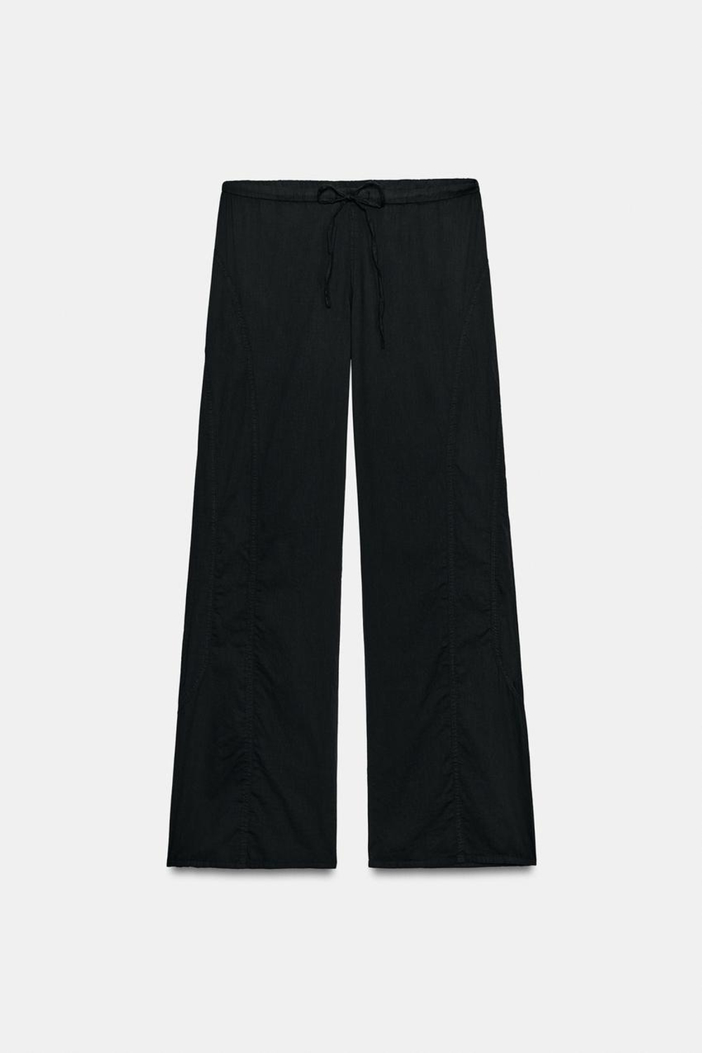 ZARA БРЮКИ СТРУЯЩЕГОСЯ КРОЯ С ДЕКОРАТИВНЫМИ ШВАМИ, ЧЕРНЫЙ