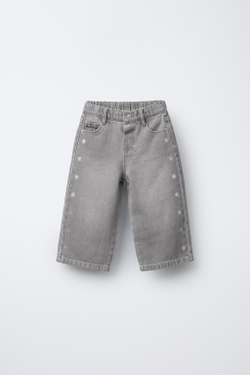 ZARA ДЖИНСЫ-КЮЛОТЫ С БОКОВЫМИ ЗВЕЗДАМИ, СЕРЫЙ