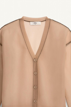 ZARA ПОЛУПРОЗРАЧНЫЙ КАРДИГАН - LIMITED EDITION, БЛЕДНО-РОЗОВЫЙ