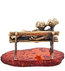 Народные промыслы AM-3698 Фигурка «Лягушки Романтика» (латунь, янтарь)