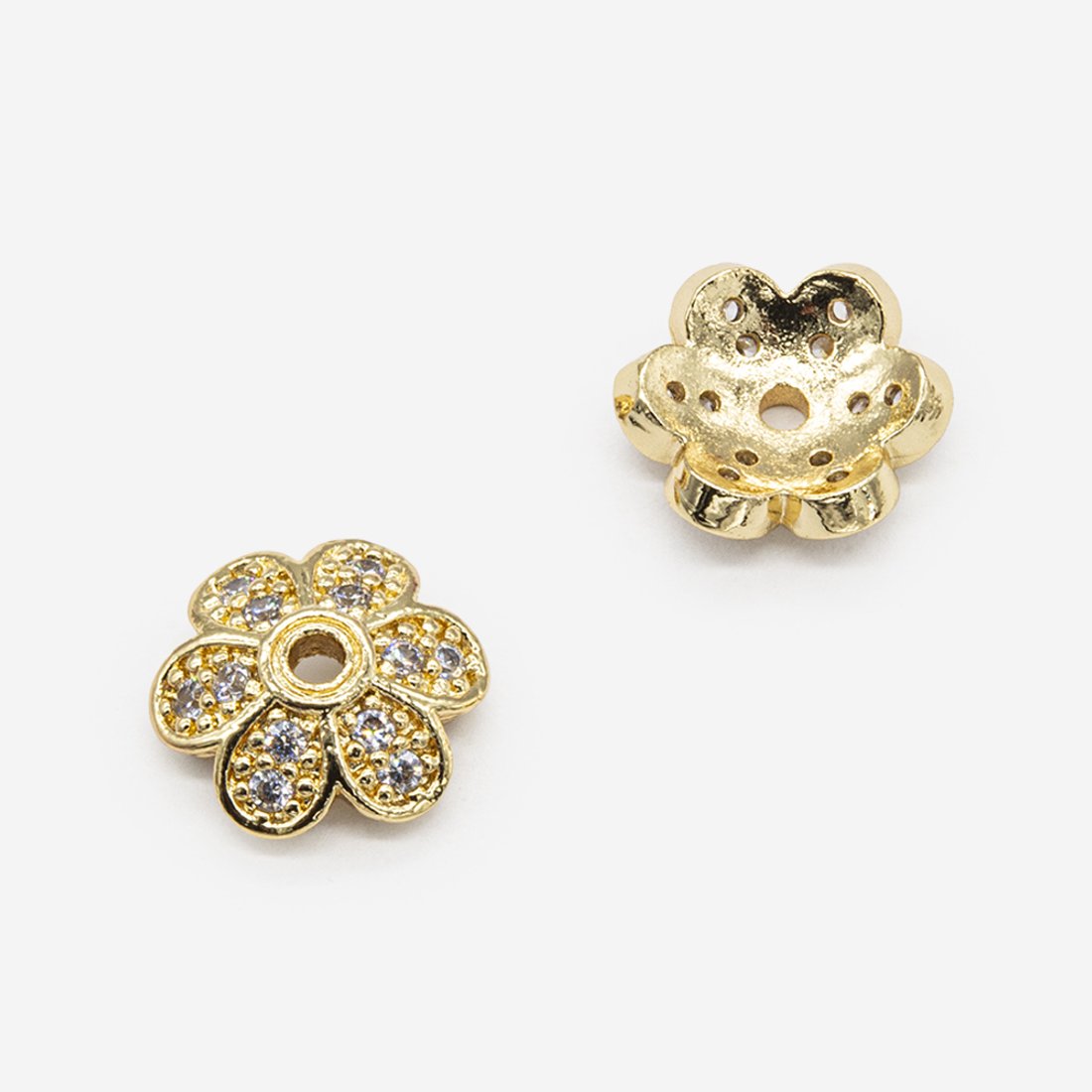 Шапочка в форме цветка, 11,8мм, фианиты, позолота