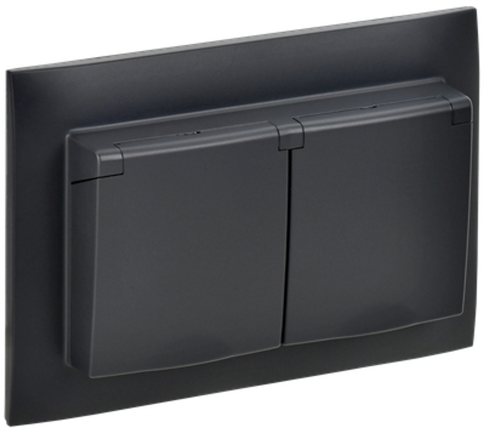 SKANDY Розетка 2-местная и крышкой 16А в сборе IP44 SK-R12Bl черный IEK