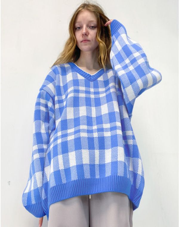 Свитер Шашки Голубой - фото 2