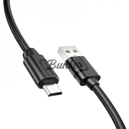 Кабель USB-micro-USB Borofone BХ55, черный силикон штекер, 1 м, круглый черный силикон, 2.4А
