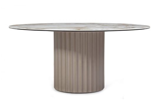 Стол DETROYT 140 Контрастный мрамор, керамика / серый Шампань металлик