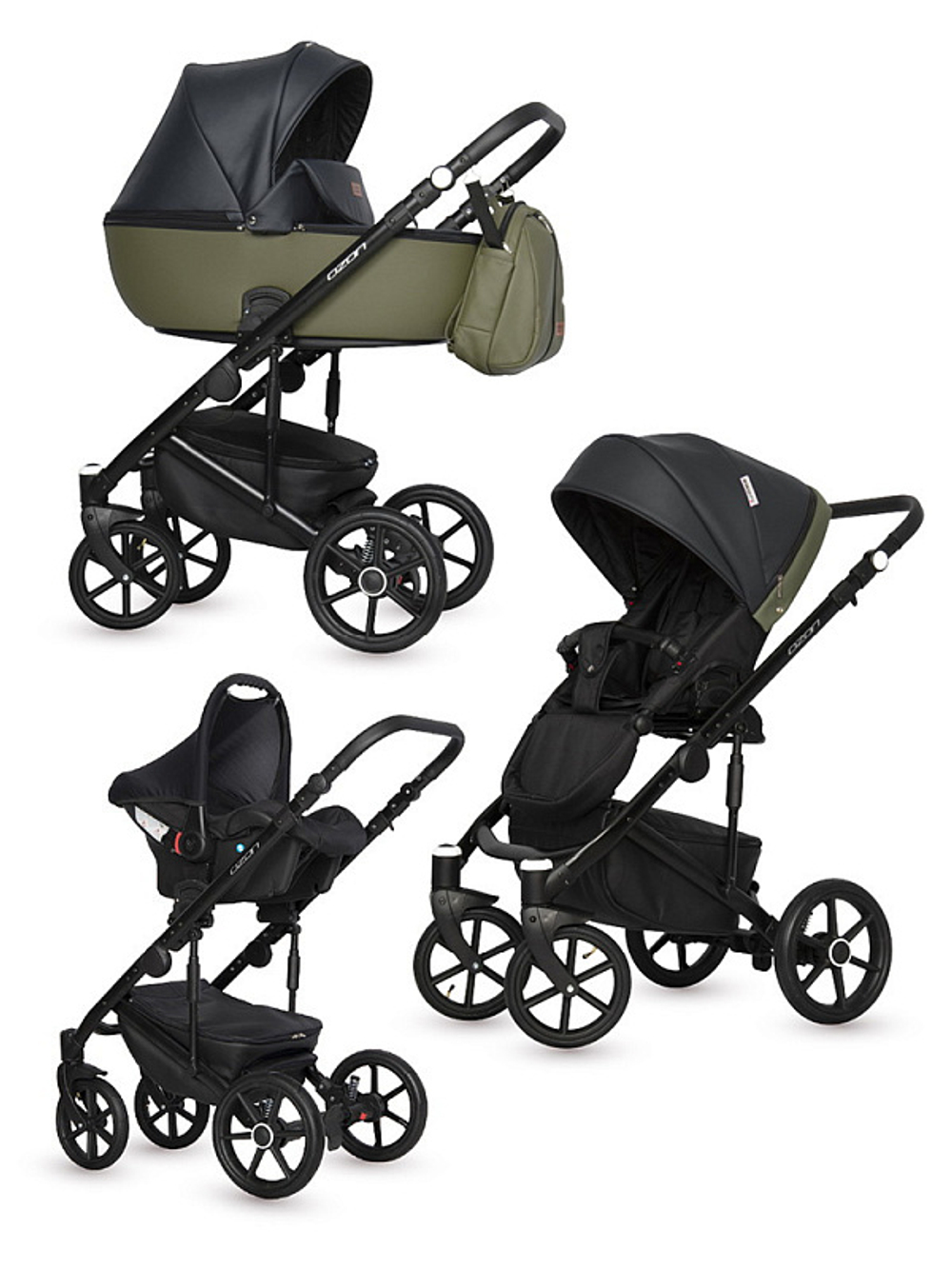 Детская коляска Riko Basic Ozon 3 в 1 02 черно-зеленый