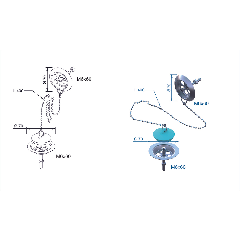 Ремкомплект сифона для ванны 1 1/2  RK-03 ИНКОПЛАСТ (винт М6*60)