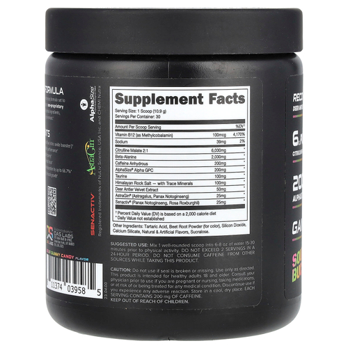 Bucked Up, предтренировочный комплекс, Sour Bucks, кислые жевательные конфеты, 327 г (11,5 унции)