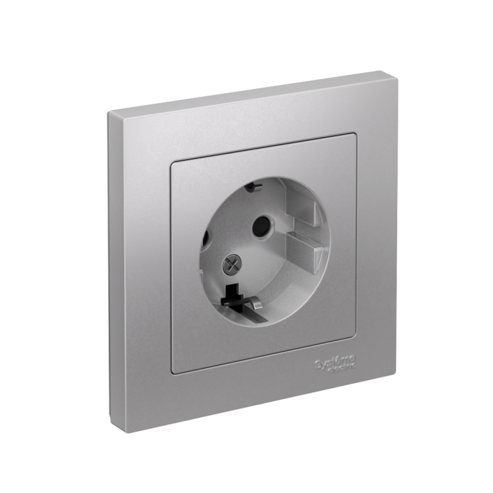 Розетка 1-м СП AtlasDesign 16А IP20 с заземл. защ. шторки в сборе алюм. SE ATN000344