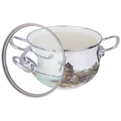 КАСТРЮЛЯ AGNESS ЭМАЛИРОВАННАЯ СО СТЕКЛЯННОЙ КРЫШКОЙ СЕРИЯ "FAMILY HOUSE", 2 Л ДИА.18СМ