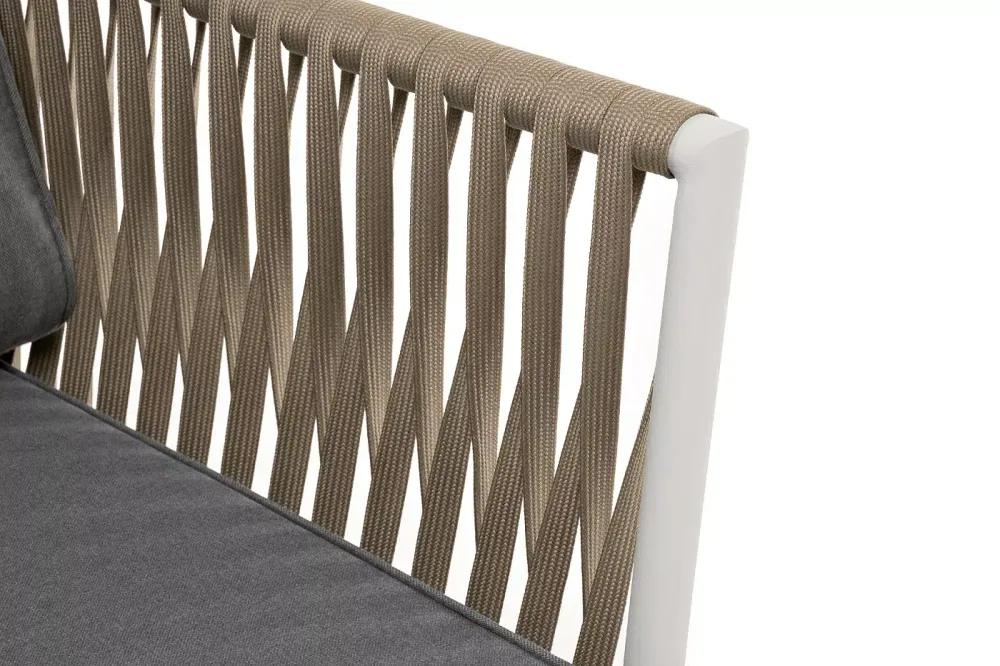 "Касабланка" кресло плетеное из роупа, каркас алюминий светло-серый (RAL7035) муар, роуп серо-коричневый 23мм, ткань серая 017