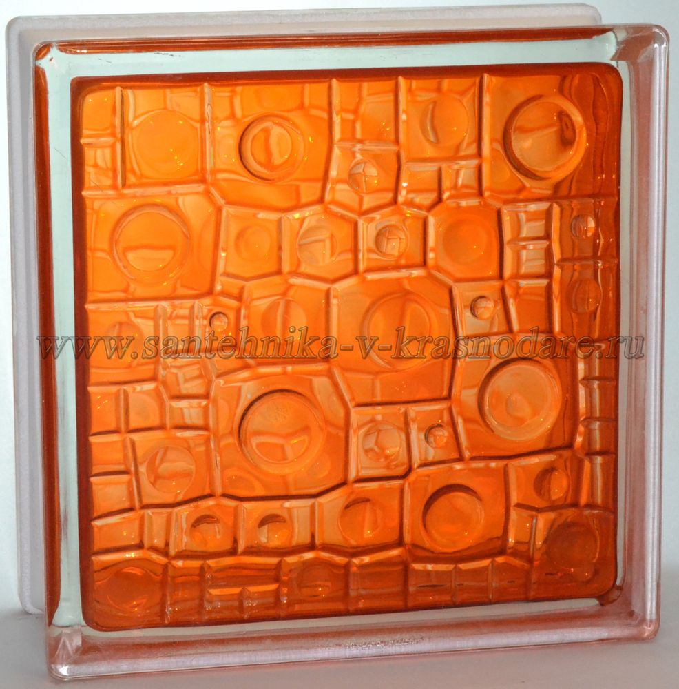 Стеклоблок губка оранжевый окрашенный изнутри Vitrablok 19x19x8
