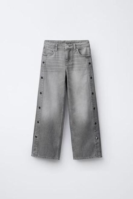 ZARA ДЖИНСЫ WIDE LEG С ЗАКЛЕПКАМИ, СЕРЫЙ