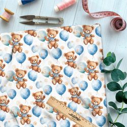 Ткань премиум интерлок медвежата с воздушными шарами