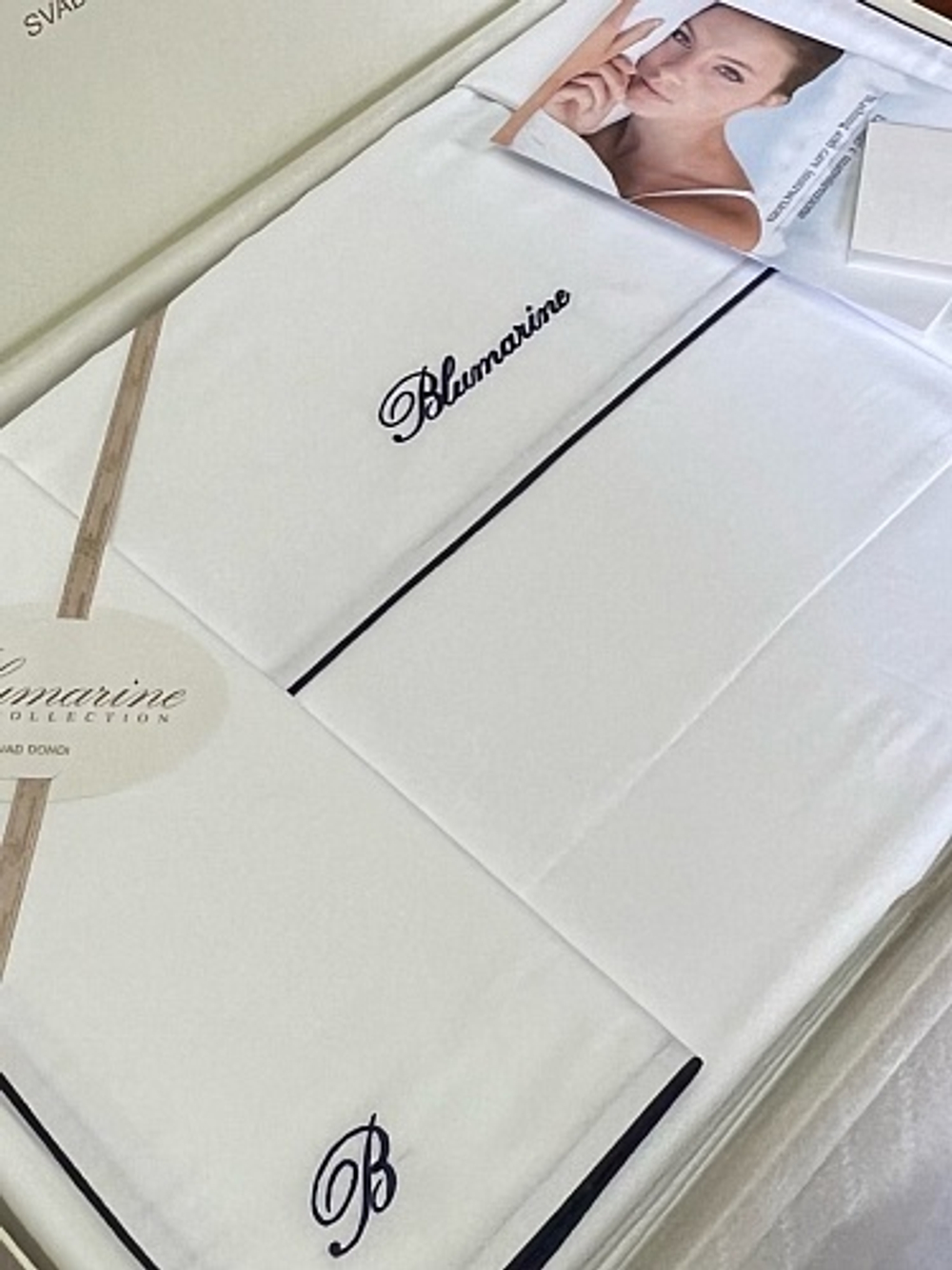 Постельное белье 2 спальное евро Blumarine Profilo Blu Bianco