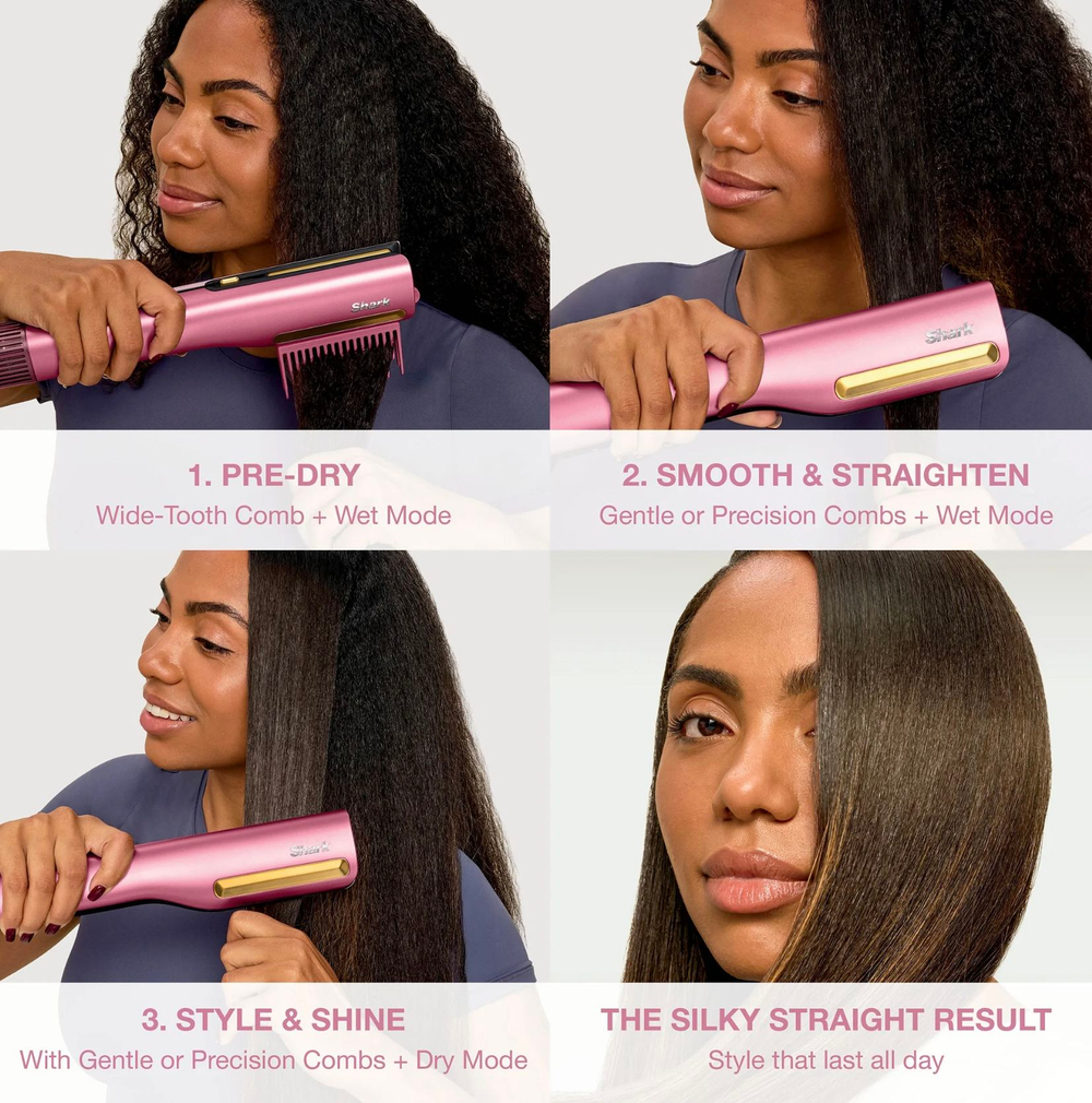 Shark SilkiPro Straight HT401UKPU выпрямитель для волос, фен-стайлер 2-в-1 Wet-to-Dry, профессиональный прибор для укладки волос, керамический выпрямитель