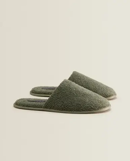 ZARA HOME ТАПОЧКИ ИЗ МАХРОВОЙ ТКАНИ, ХАКИ