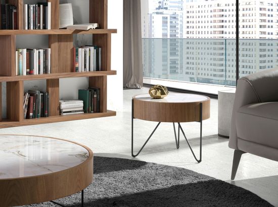 Круглый приставной столик 2139/MH2303B из ореха и мраморной керамики