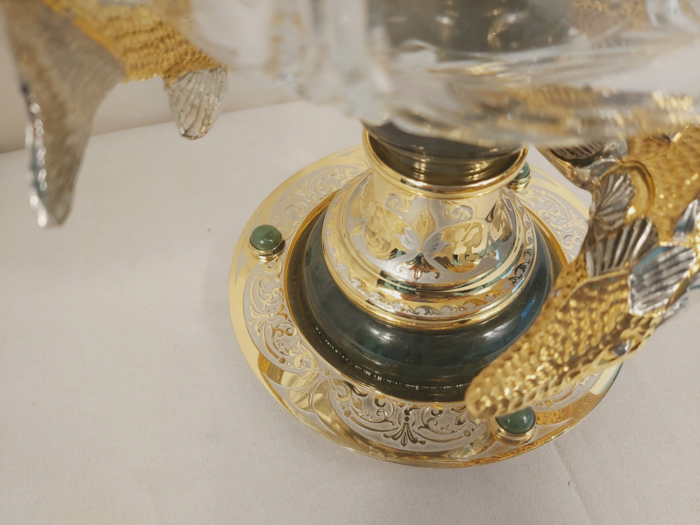 Икорница с ледовницей "Осетр с нефритом (Златоустовская гравюра)