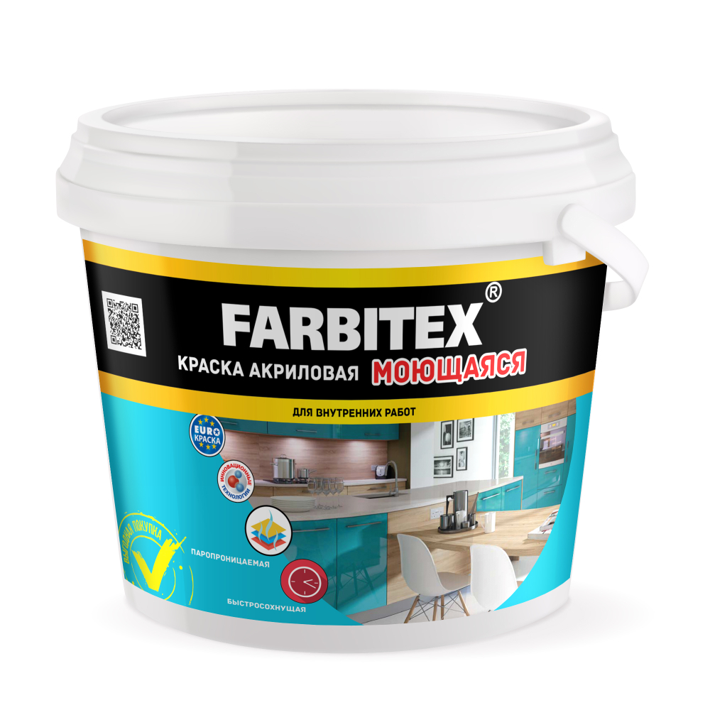 Краска акриловая моющаяся 6кг FARBITEX