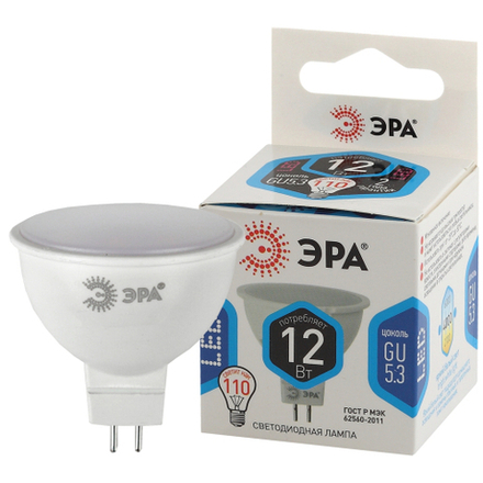 Лампочка светодиодная ЭРА STD LED MR16-12W-840-GU5.3 GU5.3 12 Вт софит нейтральный белый свет