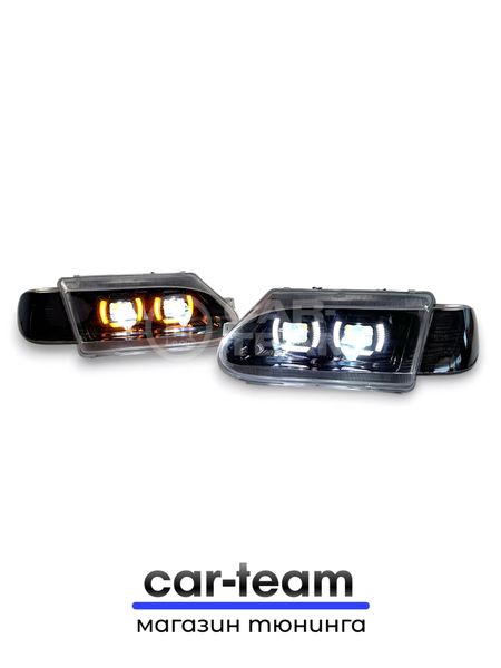 Фары ВАЗ 2113, 2114, 2115 передние с белыми галочками в стиле BMW ver 2.0 c Bi LED модулями, черная маска, тонированные поворотники