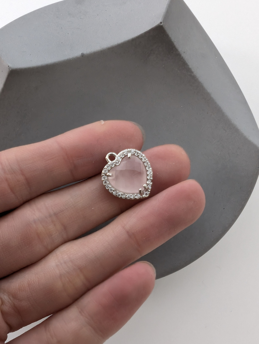 Подвеска сердце розовый кварц, 16мм