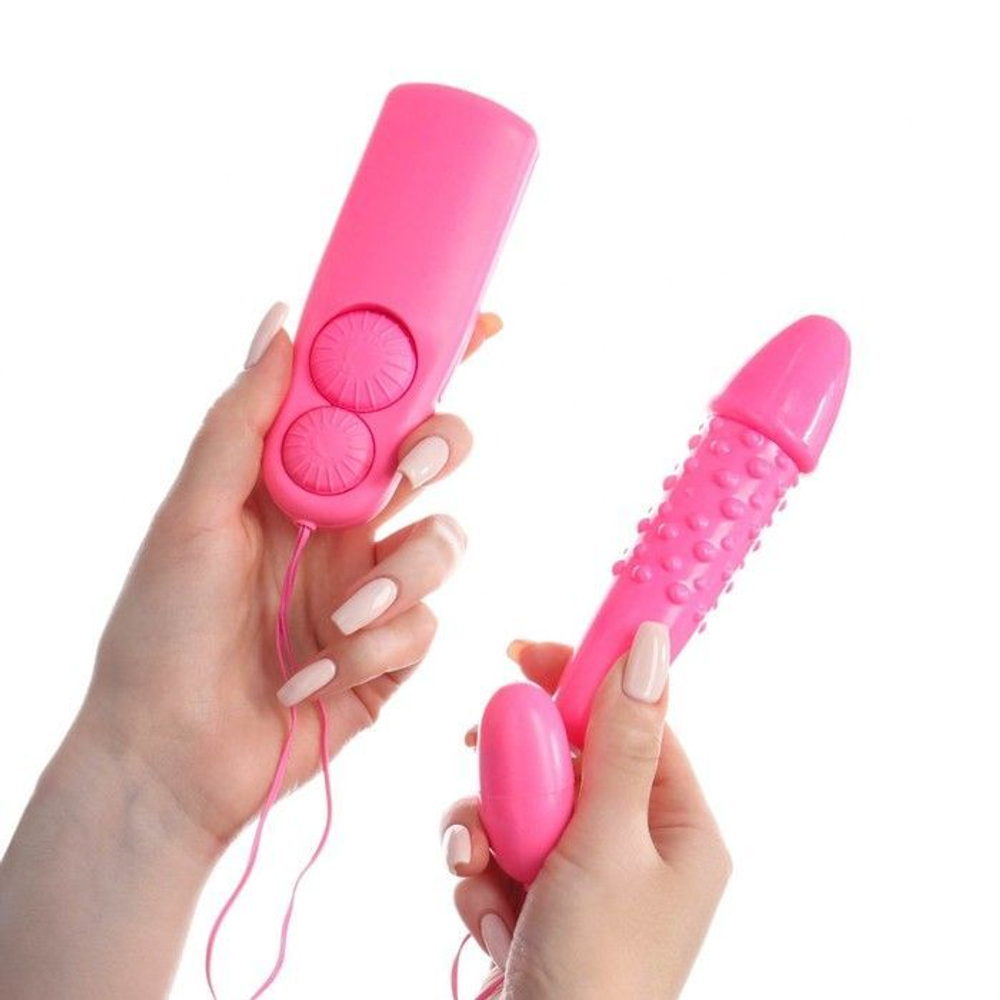 Розовые виброяйца с проводным пультом управления (Цвет: розовый)