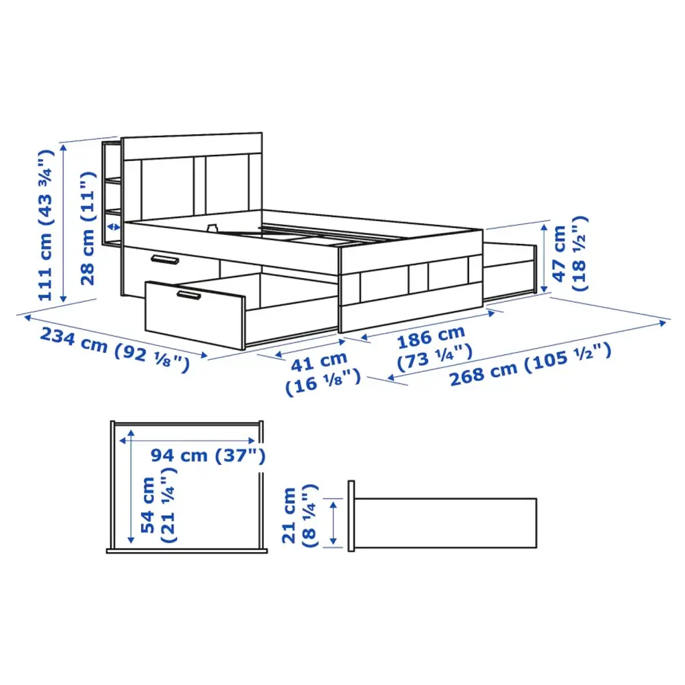 Каркас кровати с изголовьем и ящиками - IKEA BRIMNES/LURÖY/LUROY, 180х200 см, белый, БРИМНЭС/БРИМНЕС/ЛУРОЙ ИКЕА