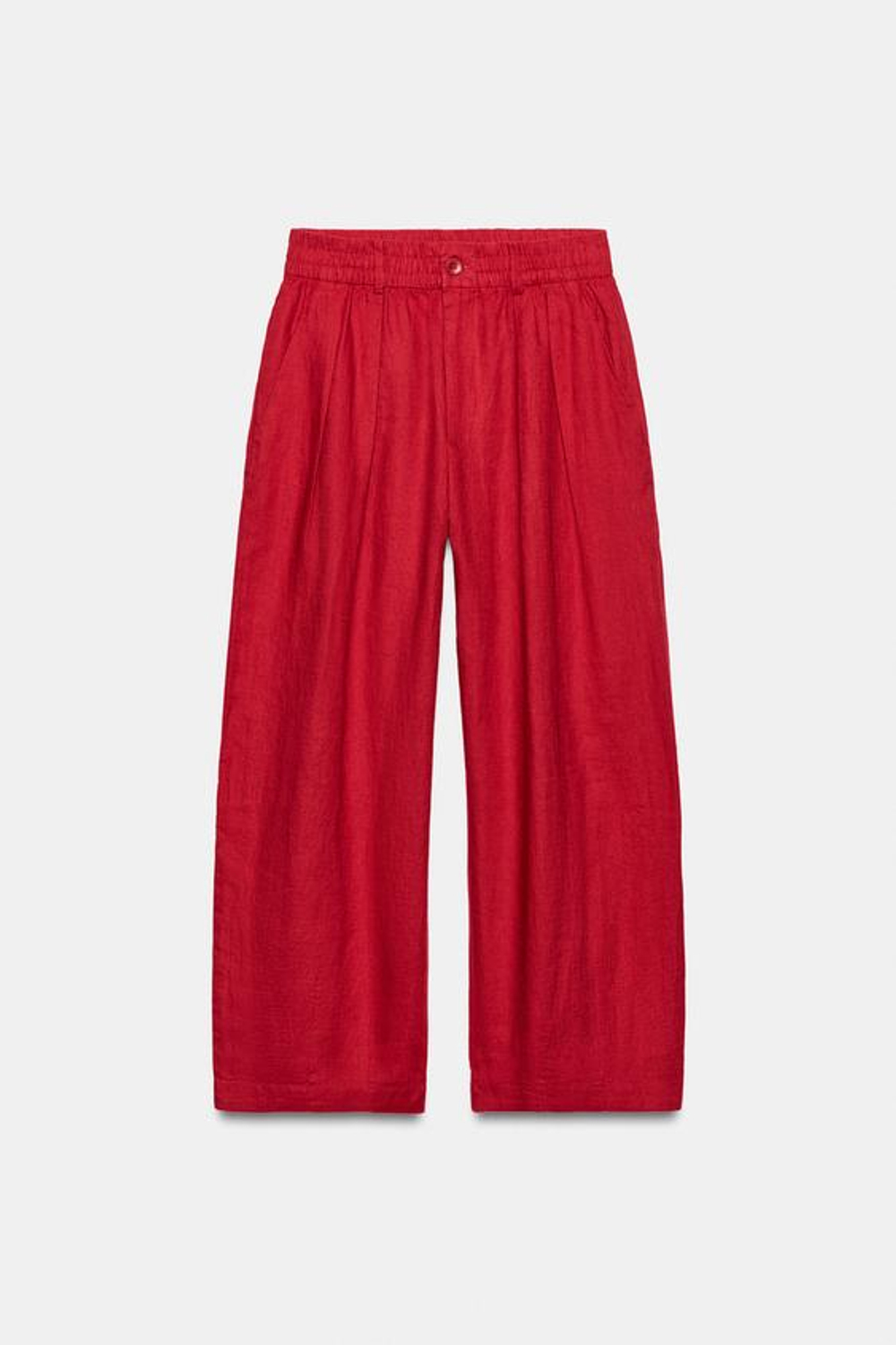 ZARA БРЮКИ ИЗ ЛЬНА СО СКЛАДКАМИ — ZW COLLECTION, КРАСНЫЙ