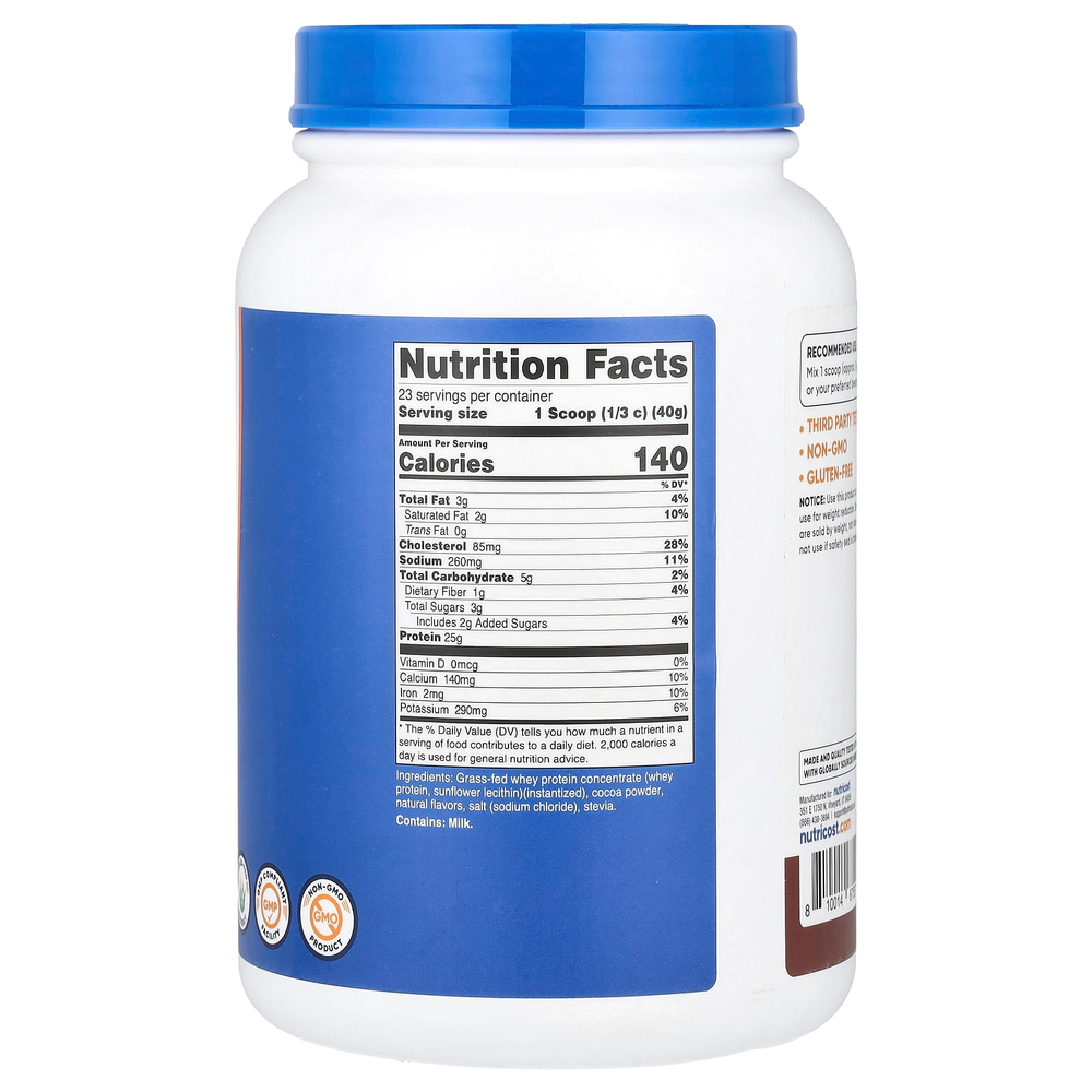Nutricost, Сывороточный протеин травяного откорма, молочный шоколад, 907 г (2 фунта)
