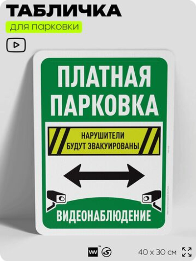 Табличка для парковки "Платная парковка, видеонаблюдение", для дома, офиса, организаций, 40х30 см, Silver Plane x Айдентика Технолоджи