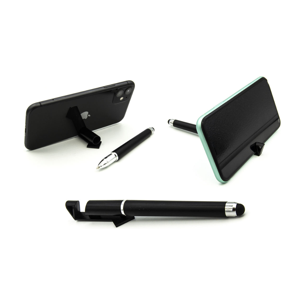 Подставка для телефона 3в1 Ручка, стилус, подставка, черный