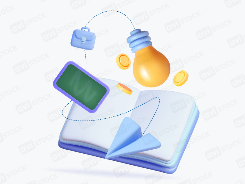 Векторная иллюстрация книги и лампочки - Образование и идеи для бизнеса