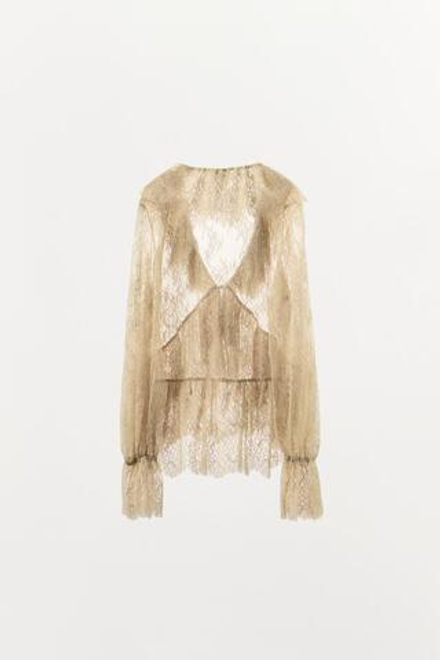 ZARA РУБАШКА ИЗ КРУЖЕВА С ВОЛАНАМИ — ZW COLLECTION LIMITED EDITION, ЭКРЮ