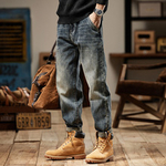 Американские ретро джинсы для мужчин, новые весенне-осенние микро-трапециевидные прямые свободные повседневные модные брендовые потертые брюки для мужчин