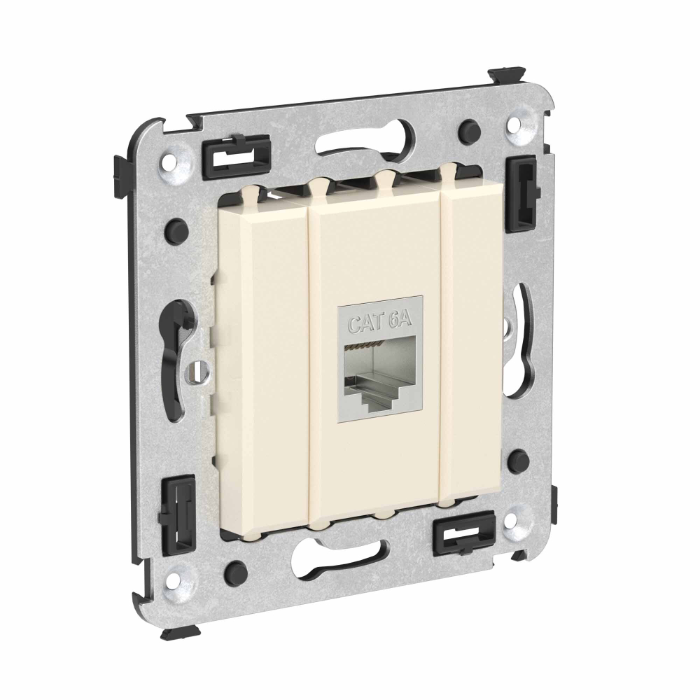 Компьютерная розетка RJ-45 без шторки в стену, кат.6А одинарная экранированная, "Avanti", "Ванильная дымка"