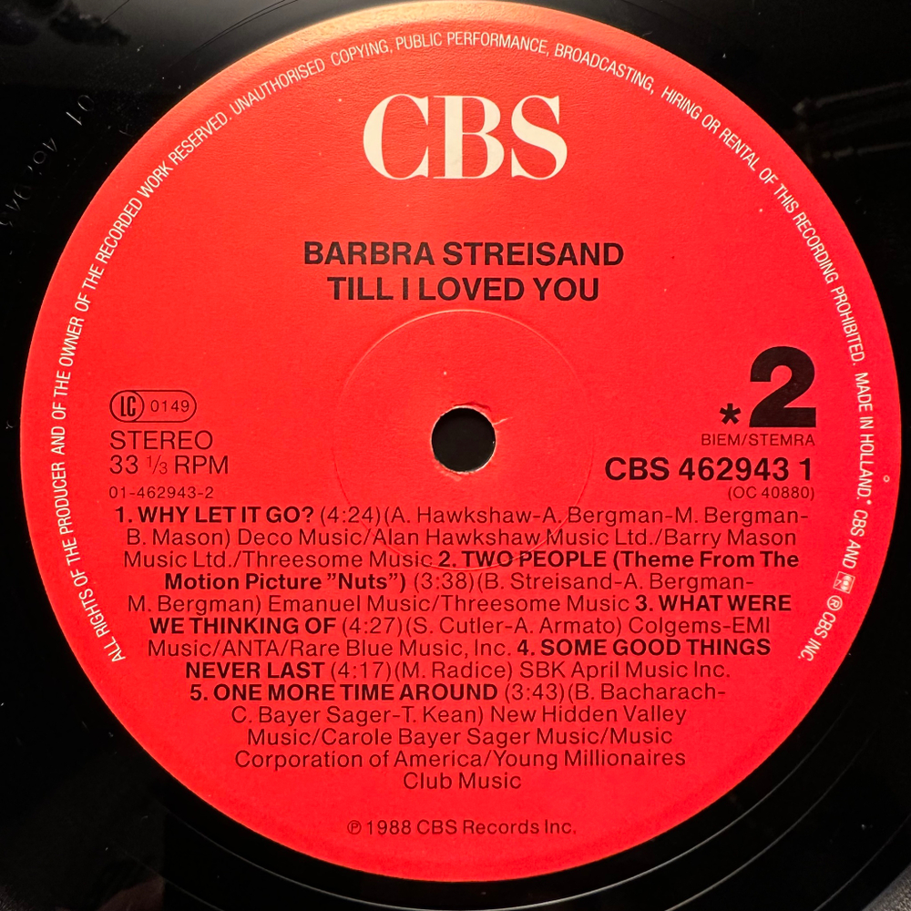 Barbra Streisand - Till I Loved You (Голландия 1988г.)