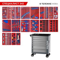 МАСТАК (50-07343G) Набор инструментов 343 предмета, "СПЕЦИАЛИСТ 343", в серой тележке