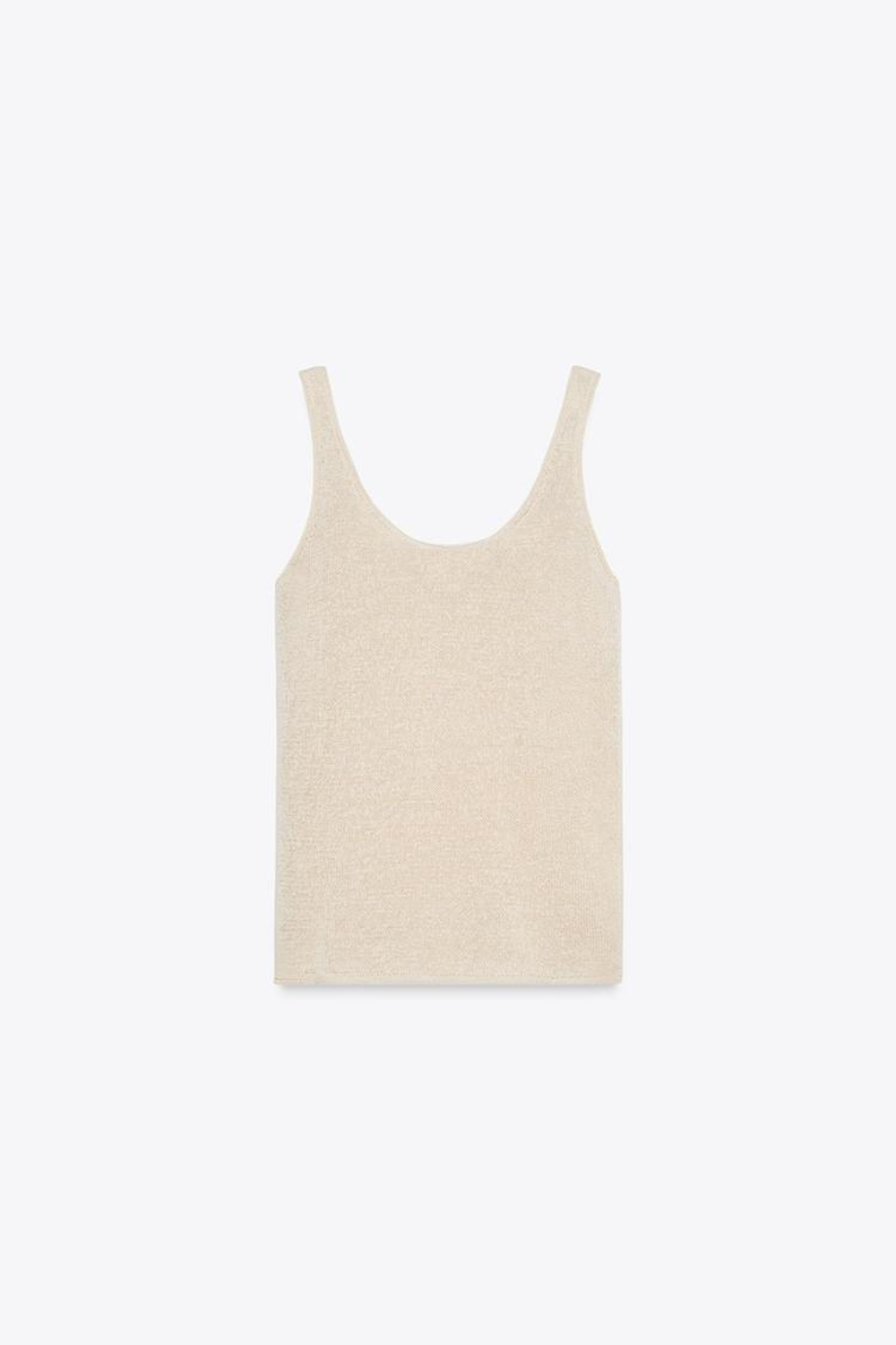 ZARA ТРИКОТАЖНЫЙ ТОП ИЗ СМЕСОВОГО ЛЬНА, ПЕСОЧНЫЙ