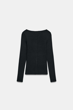 ZARA ФУТБОЛКА С V-ОБРАЗНЫМ ВЫРЕЗОМ, ЧЕРНЫЙ