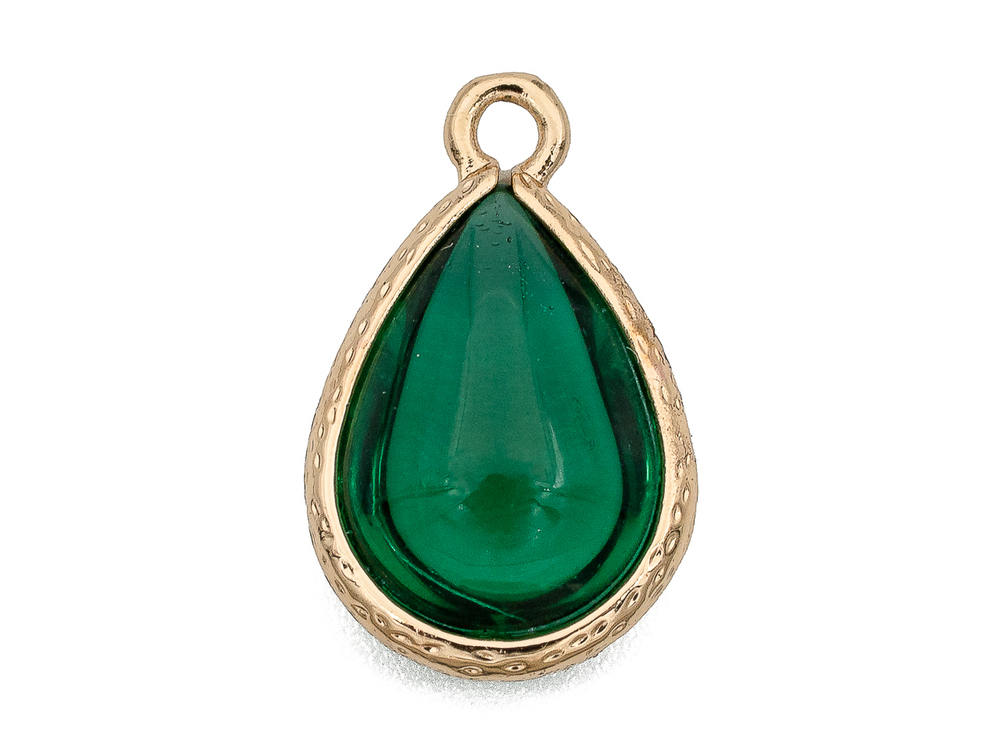 72347-зз Подвеска "Капля" с зеленым ювелирным стеклом 18мм, позолота
