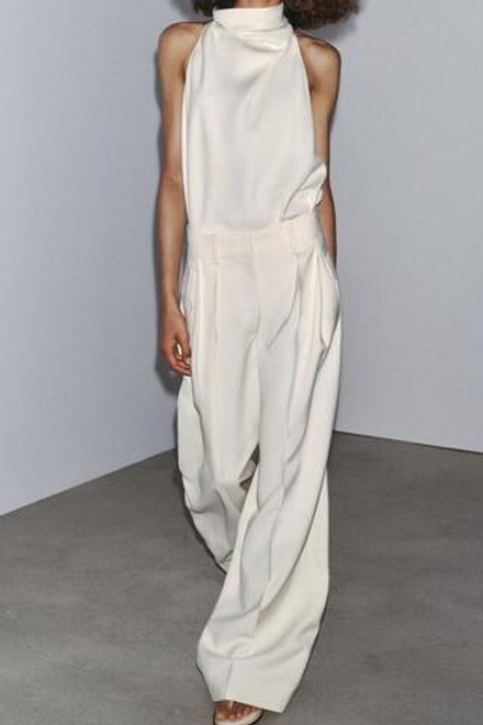 ZARA ЛЕГКИЕ БРЮКИ С ЗАЩИПАМИ — ZW COLLECTION, ЭКРЮ