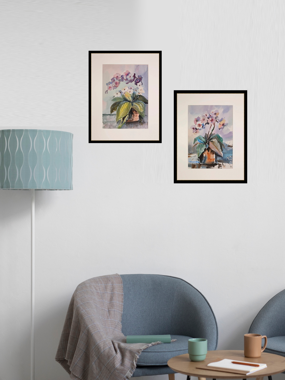 Картина авторская акварельная в паспарту 30х40 см на стену для интерьера "Фаленопсис"