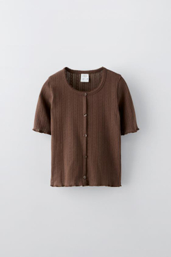 ZARA ФУТБОЛКА С ПУГОВИЦАМИ, КОРИЧНЕВЫЙ