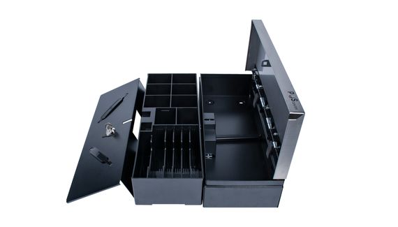 Денежный ящик POScenter 460KS 460x170x100, распайка Shtrih 24V, черный с нерж. крышкой, 3.0 м кабель