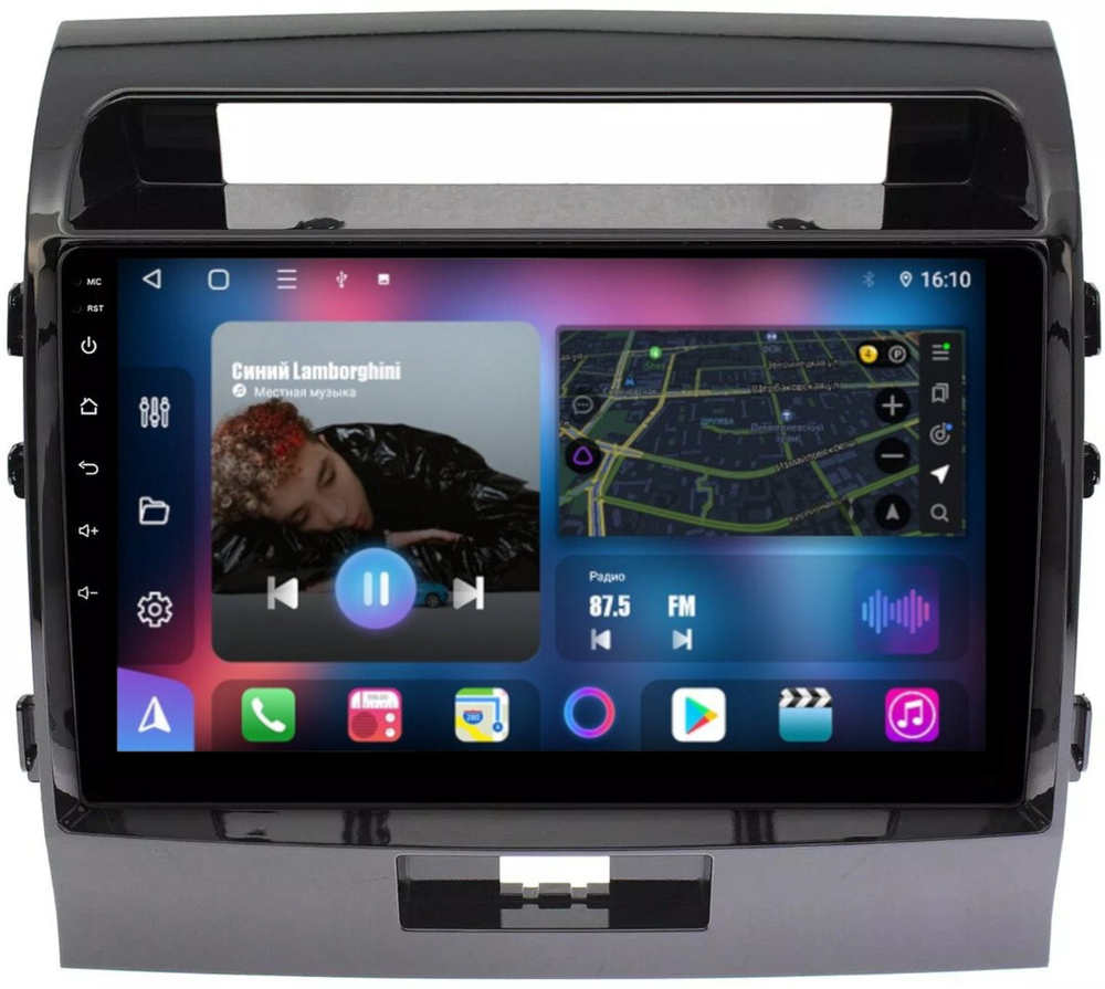Магнитола для Toyota Land Cruiser 200 2007-2015 (экран климата внизу) - FarCar 381M монитор 10" QLED на Android 13, 8 ядер (TS18), CarPlay, 4G SIM-слот